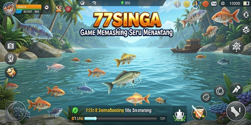 Tampilan gameplay <strong>77SINGA</strong> yang menarik dan interaktif dalam sesi memancing.