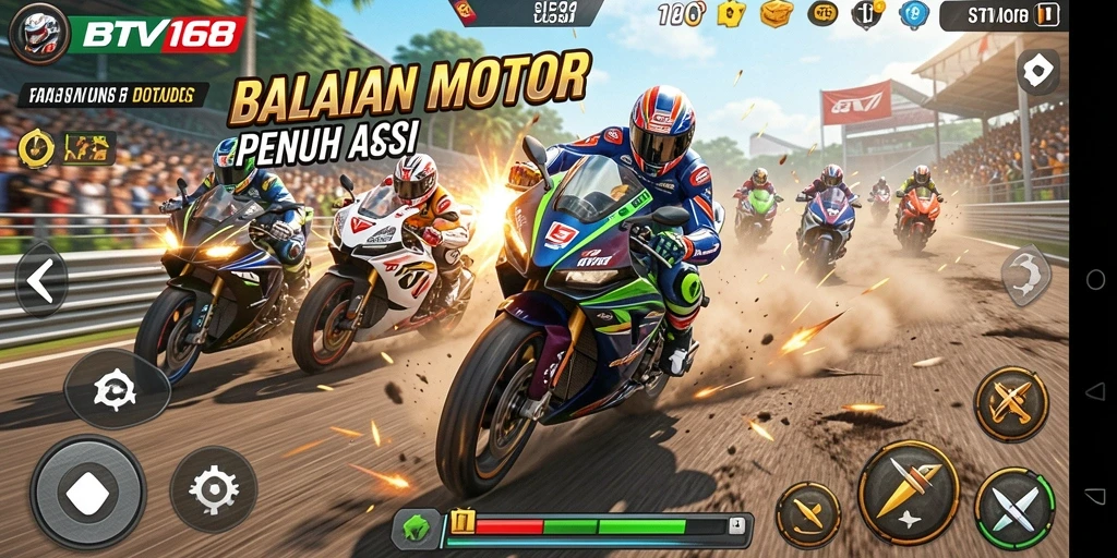 Tampilan gameplay BTV168 yang mendebarkan saat balapan motor.
