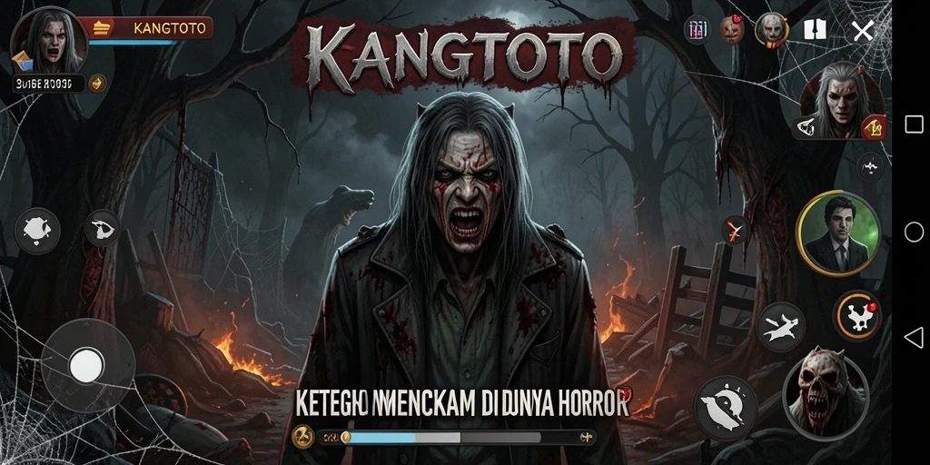 Tangkapan layar dari gameplay KANGTOTO yang menampilkan suasana horror yang mencekam.