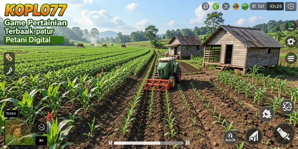 Screenshot gameplay KOPLO77 menunjukkan aktivitas bertani yang seru dan interaktif.