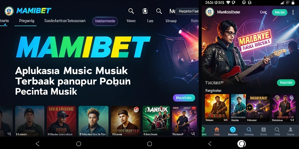 Screenshot MAMIBET menunjukkan antarmuka dan fitur karaoke dalam aplikasi musik.
