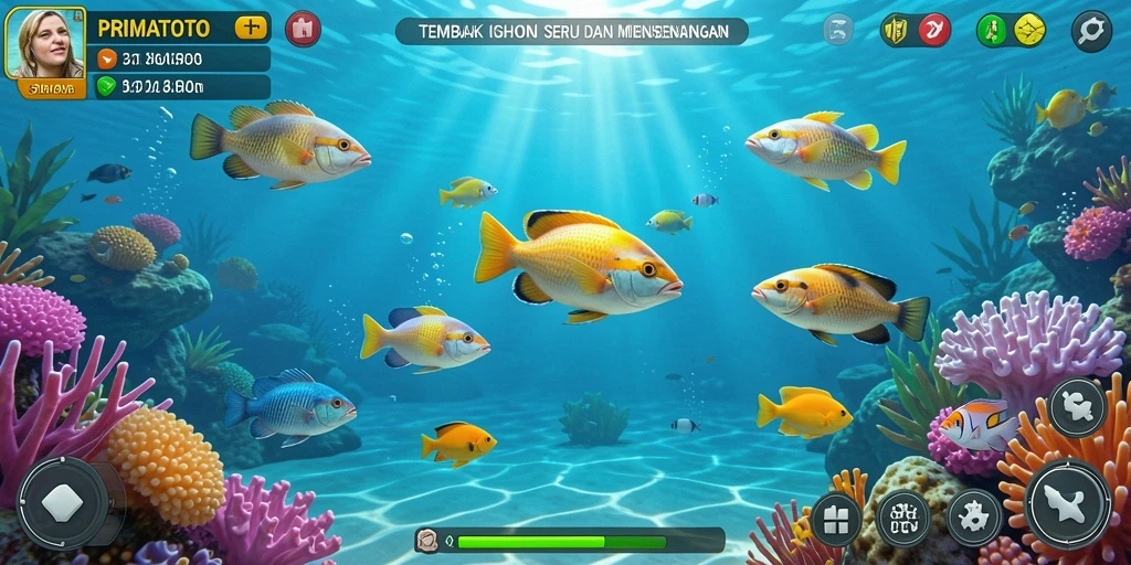 Tampilan gameplay seru PRIMATOTO yang menembak ikan.