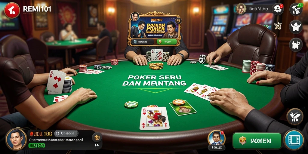 Tampilan gameplay seru di REMI101 dengan opsi permainan Poker.