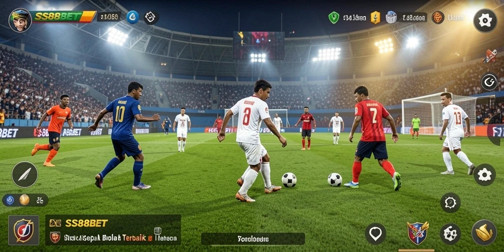 Tampilan seru gameplay SS88BET saat pertandingan sepak bola.