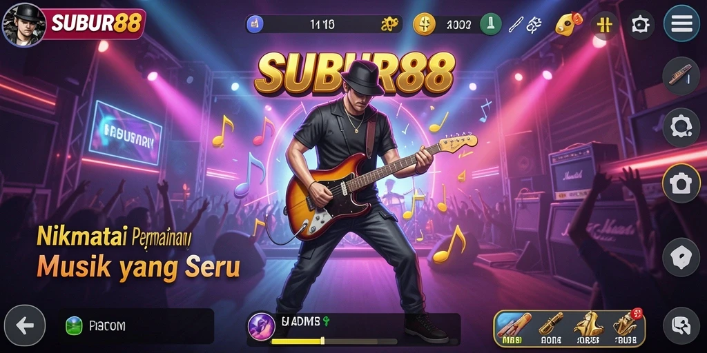 Screenshot SUBUR88 menampilkan antarmuka permainan musik yang interaktif.