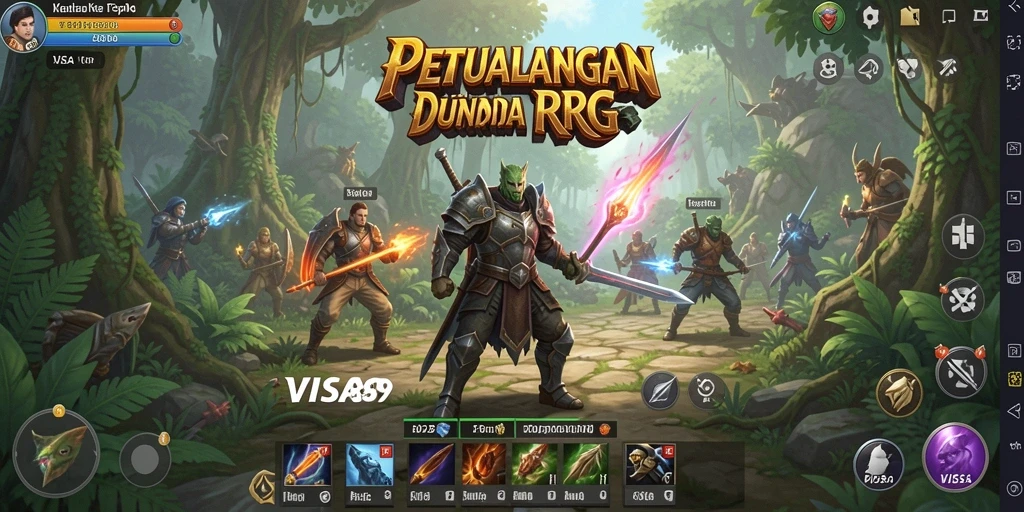 Tampilan screenshot utama VISA89 yang menunjukkan pertarungan epik dalam RPG.